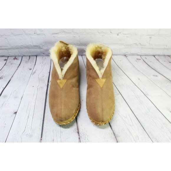 LL Bean Brown Suede Slip On Shearling Lined Ankle Slipper Boot Size 13 M - Picture 5 of 9